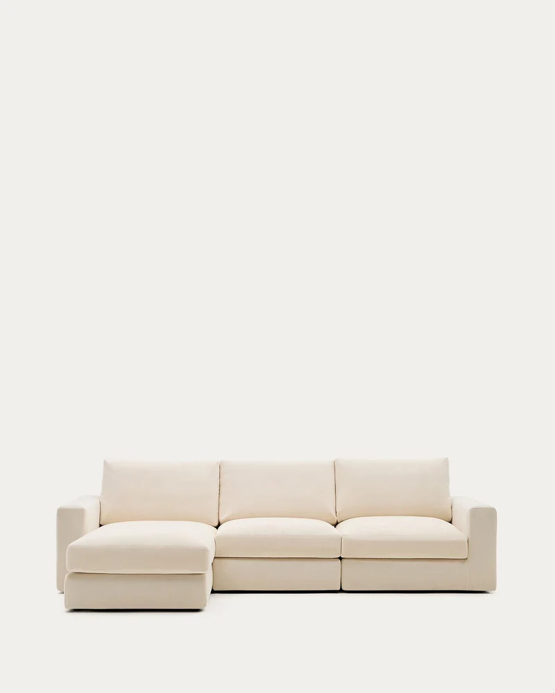 Modulares Sofa Alea für 4 Personen mit abnehmbarem Bezug aus Chenille mit Chaiselongue lin
