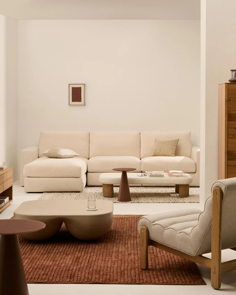 Modulares Sofa Alea für 4 Personen mit abnehmbarem Bezug aus Chenille mit Chaiselongue lin