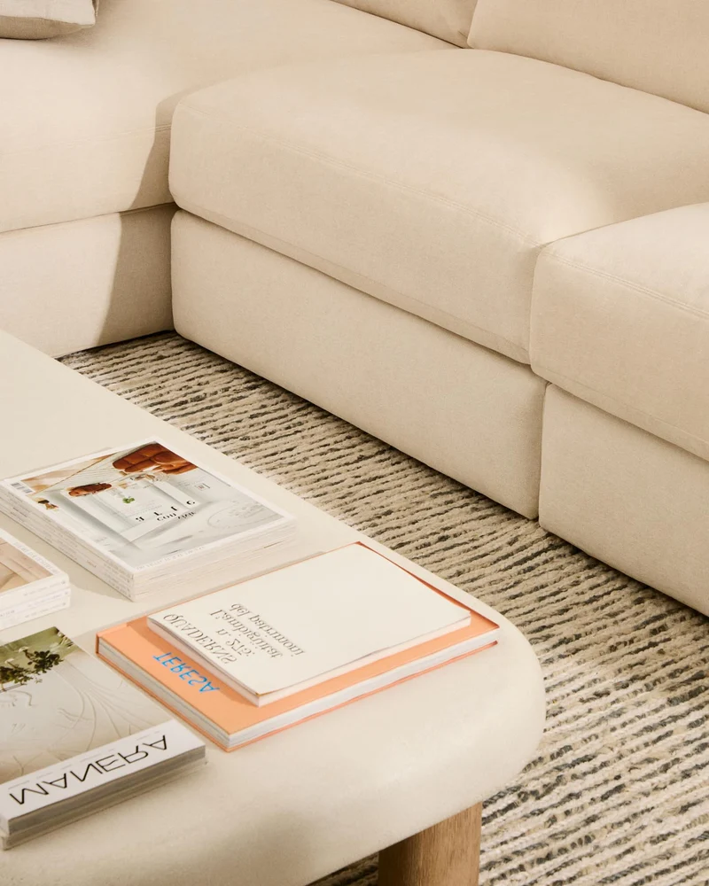 Modulares Sofa Alea für 4 Personen mit abnehmbarem Bezug aus Chenille mit Chaiselongue lin