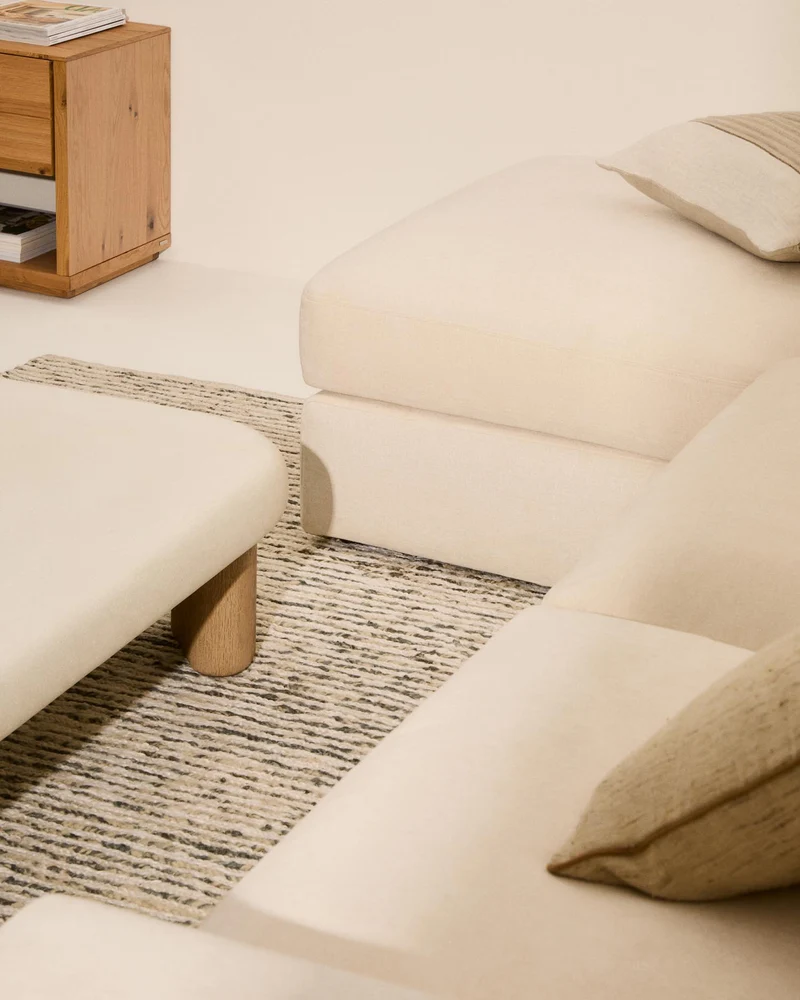Modulares Sofa Alea für 4 Personen mit abnehmbarem Bezug aus Chenille mit Chaiselongue lin