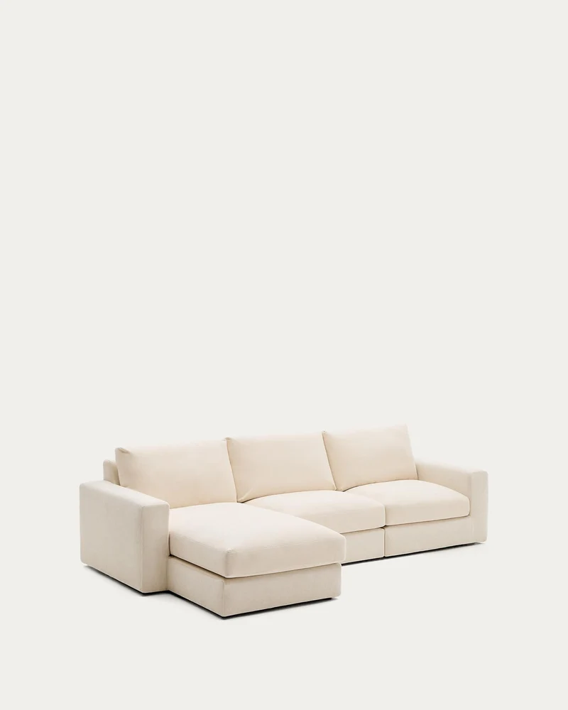 Modulares Sofa Alea für 4 Personen mit abnehmbarem Bezug aus Chenille mit Chaiselongue lin