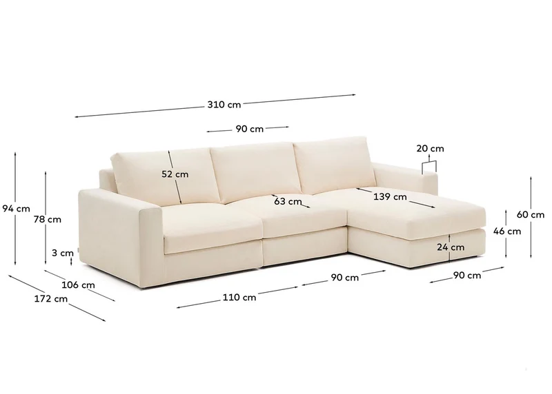 Modulares Sofa Alea für 4 Personen mit abnehmbarem Bezug aus Chenille mit Chaiselongue rec