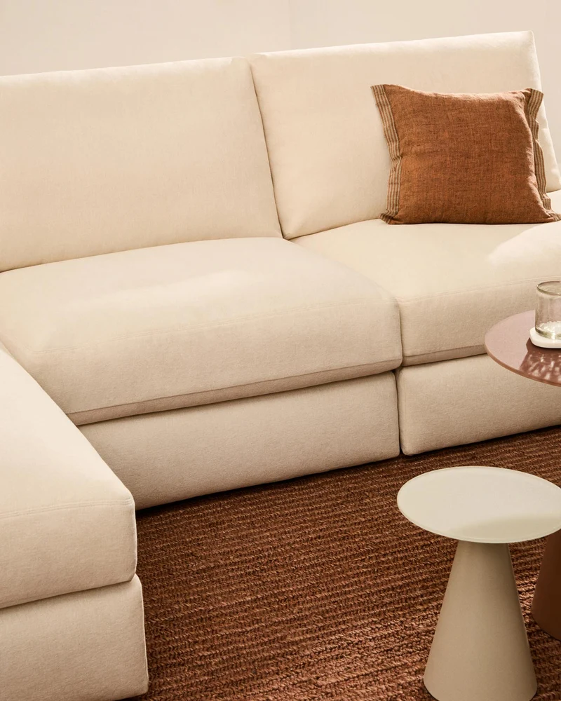 Modulares Sofa Alea für 5 Personen mit abnehmbarem Bezug aus Chenille mit Chaiselongue lin