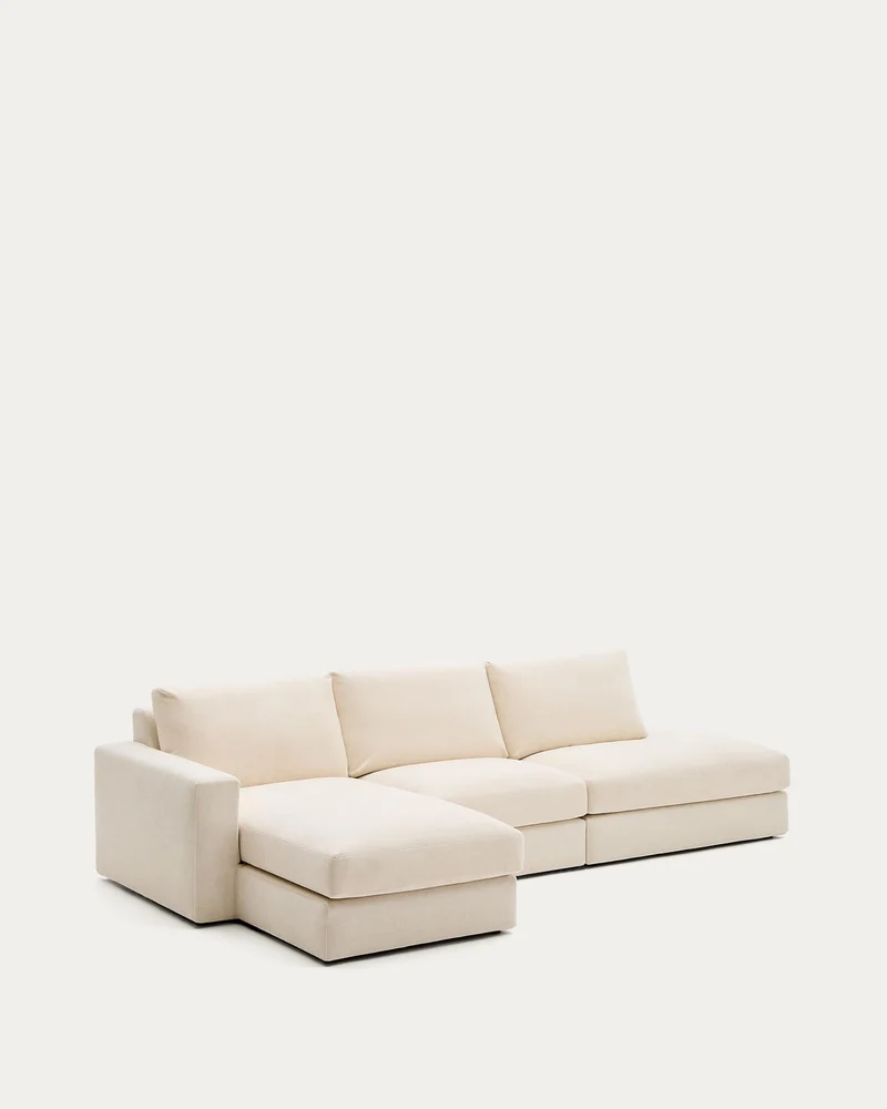 Modulares Sofa Alea für 5 Personen mit abnehmbarem Bezug aus Chenille mit Chaiselongue lin