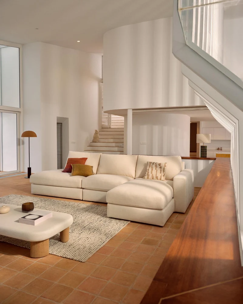 Modulares Sofa Alea für 5 Personen mit abnehmbarem Bezug aus Chenille mit Chaiselongue rec