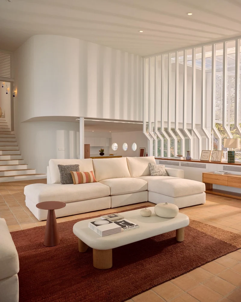 Modulares Sofa Alea für 5 Personen mit abnehmbarem Bezug aus Chenille mit Chaiselongue rec