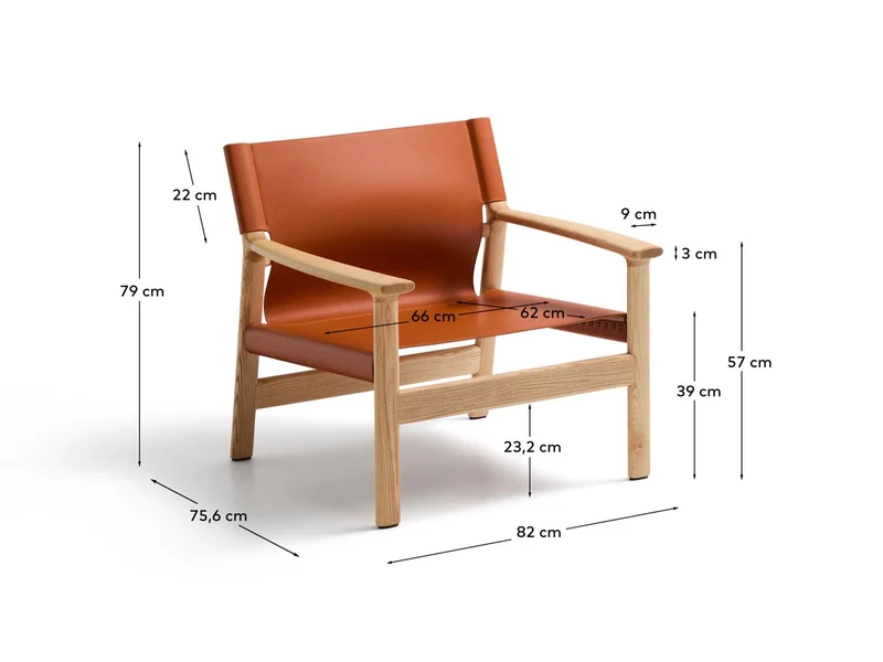 Sessel Jan aus recycelten Lederfasern in Hellbraun und massivem Eschenholz FSC 100 % mit F