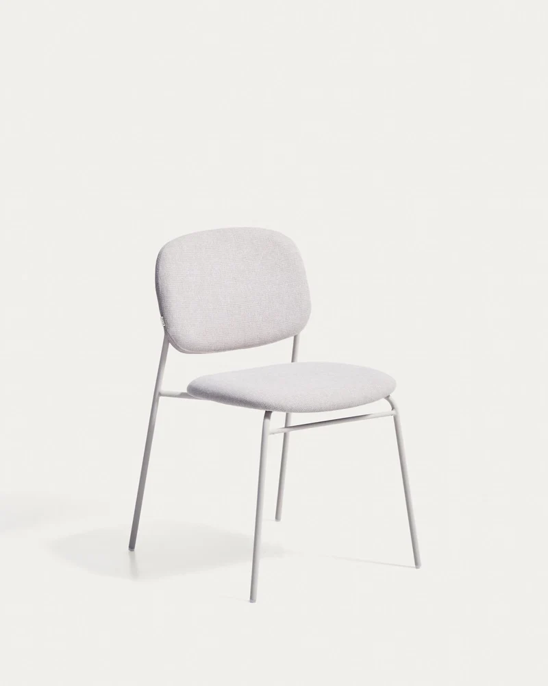 Stapelbarer Stuhl Meli mit beiger Chenille und beigen Metallbeinen FSC Mix Credit