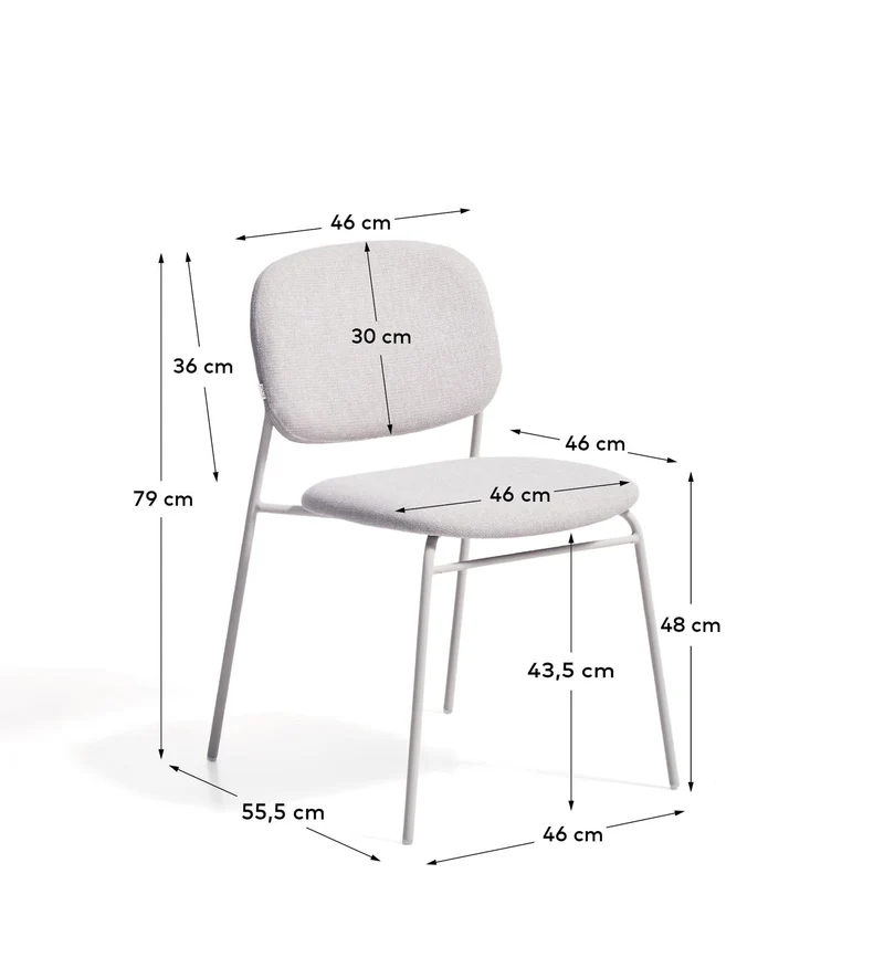 Stapelbarer Stuhl Meli mit beiger Chenille und beigen Metallbeinen FSC Mix Credit