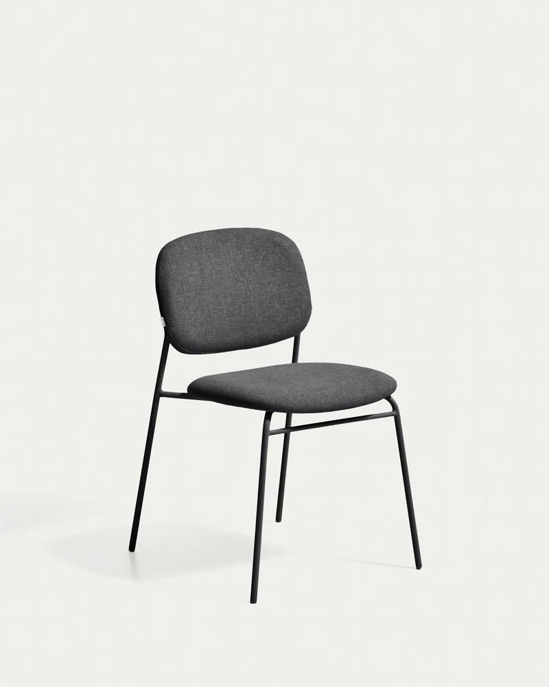 Stapelbarer Stuhl Meli mit grauer Chenille und grauen Metallbeinen FSC Mix Credit