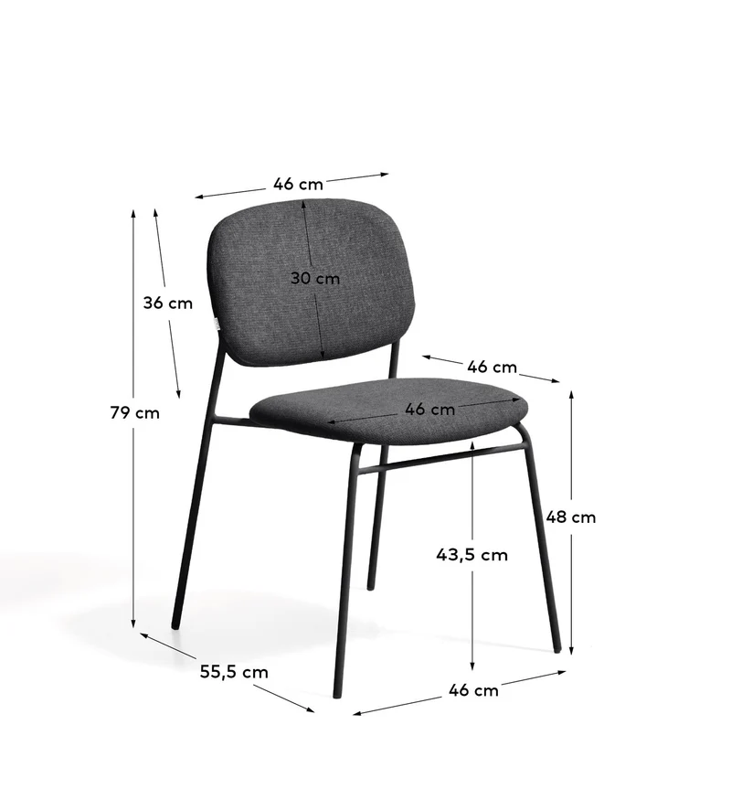 Stapelbarer Stuhl Meli mit grauer Chenille und grauen Metallbeinen FSC Mix Credit