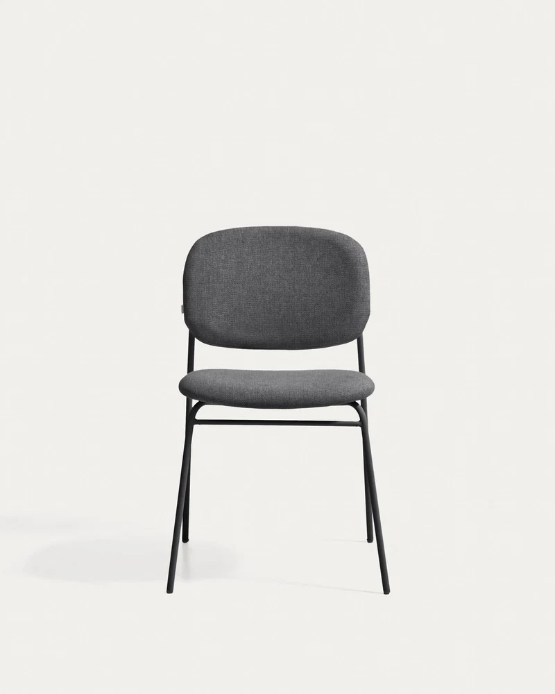 Stapelbarer Stuhl Meli mit grauer Chenille und grauen Metallbeinen FSC Mix Credit