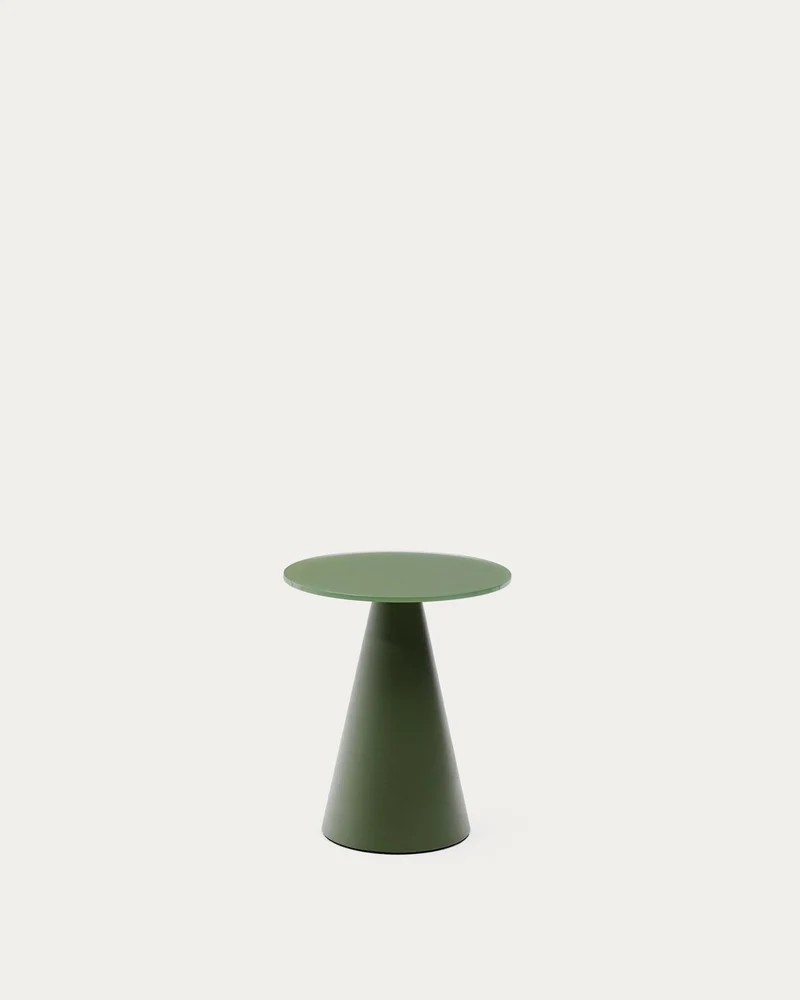 Wilshire Beistelltisch aus gehärteten Milchglas und Stahl matt grün lackiert Ø35 cm