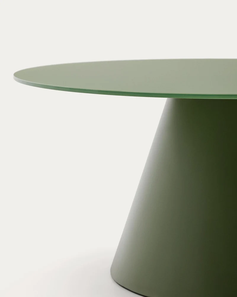 Wilshire Couchtisch aus gehärtetem Milchglas und Stahl matt grün lackiert Ø80 cm
