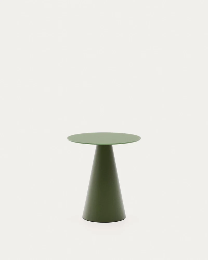 Wilshire Beistelltisch aus gehärtetem Milchglas und Stahl matt grün lackiert Ø50 cm