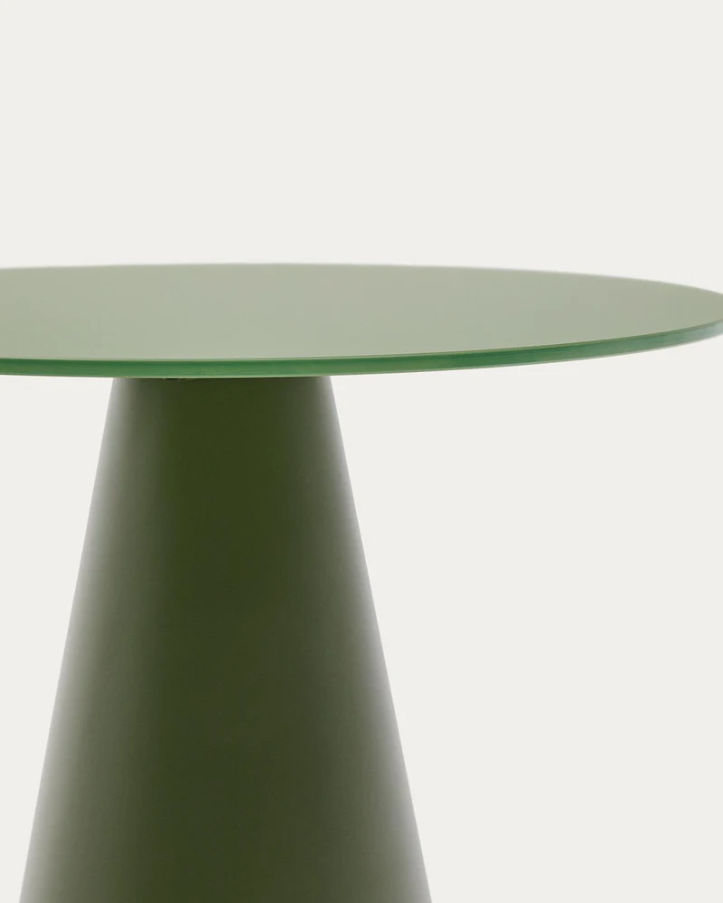 Wilshire Beistelltisch aus gehärtetem Milchglas und Stahl matt grün lackiert Ø50 cm