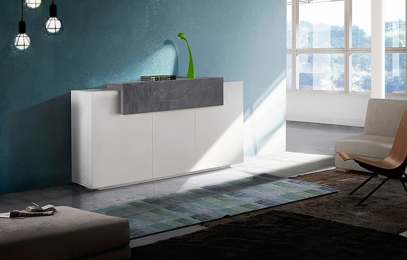 Elora - Mobile credenza da soggiono in legno bianco lucido 3 ante cm 160x45x85h - vari colori