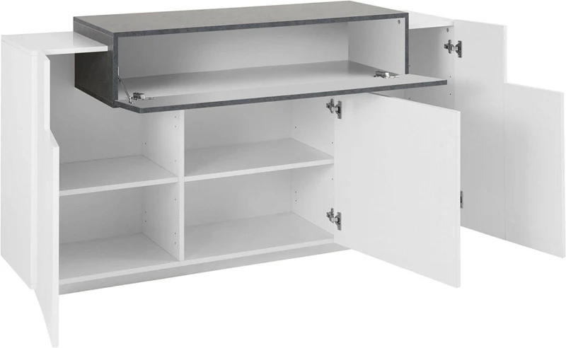 Elora - Mobile credenza da soggiono in legno bianco lucido 3 ante cm 160x45x85h - vari colori