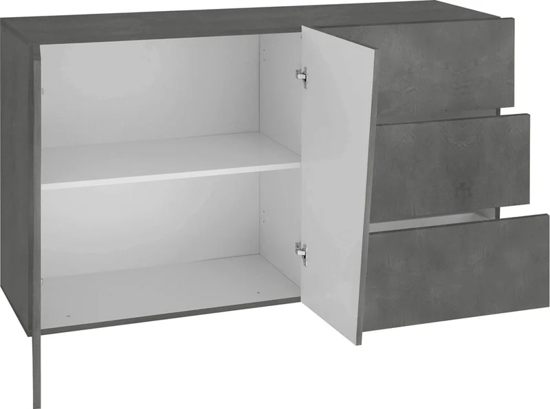 Tyriana - Credenza moderna da soggiorno in legno 2 ante 3 cassetti cm 141x43x86h - vari colori