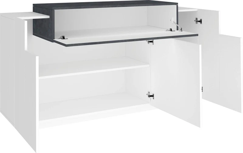 Geltrude - Madia credenza moderna in legno bianco lucido con 3 ante cm 140x40/45x86h - vari colori