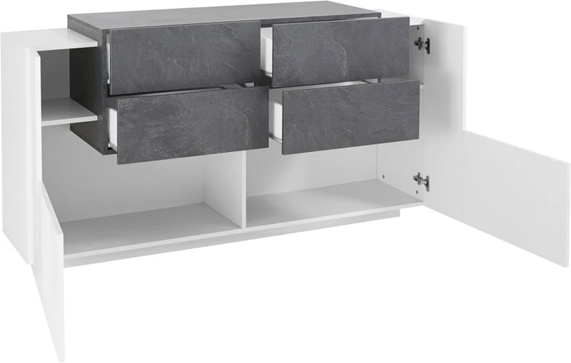 Irinna - Madia credenza in legno bianco lucido 2 ante e 4 cassetti cm 160x40/45x86h - vari colori