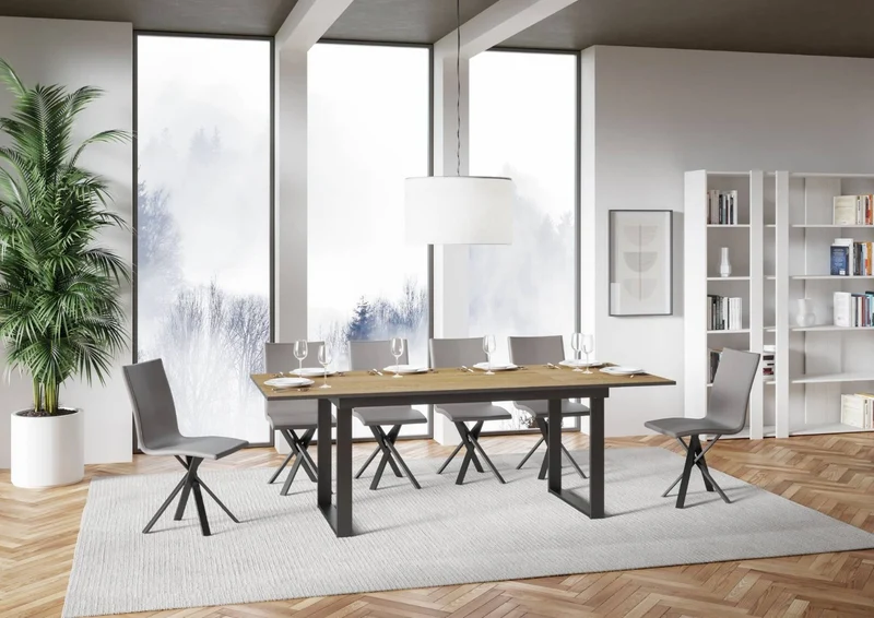 Anchise - Tavolo allungabile industrial gambe in metallo piano in legno cm 160/220x90x74h - vari colori