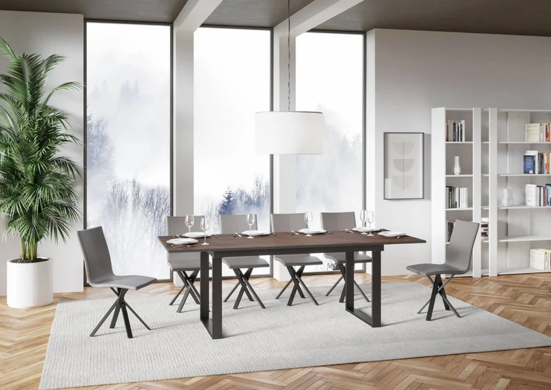 Anchise - Tavolo allungabile industrial gambe in metallo piano in legno cm 160/220x90x74h - vari colori