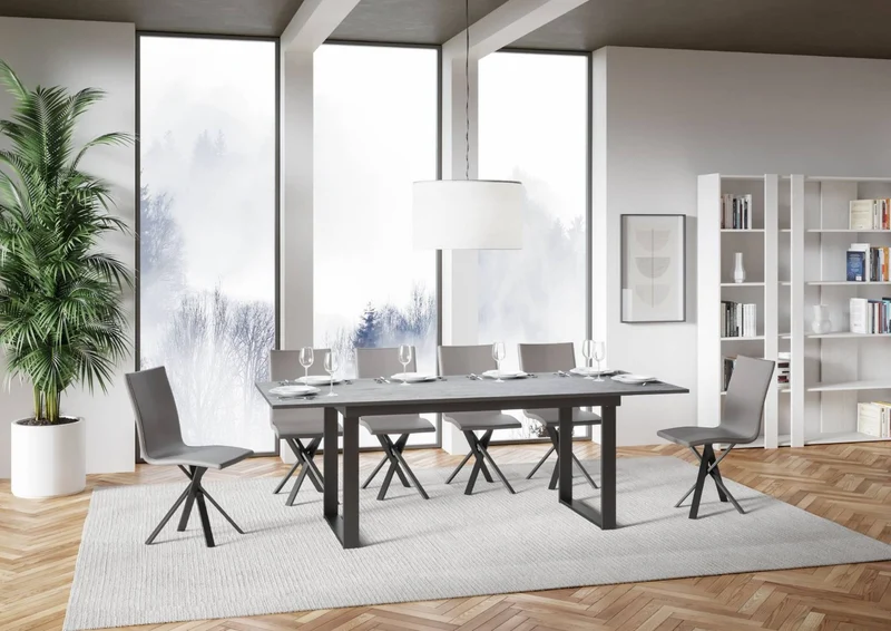 Anchise - Tavolo allungabile industrial gambe in metallo piano in legno cm 160/220x90x74h - vari colori