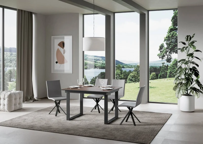 Anchise - Tavolo industrial per cucina sala pranzo in legno e metallo cm 120/180x90x74h - vari colori