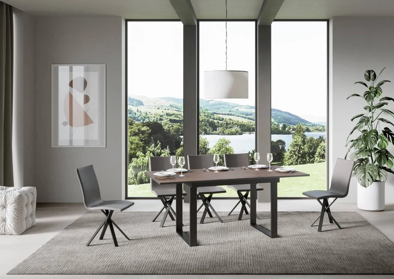 Anchise - Tavolo industrial per cucina sala pranzo in legno e metallo cm 120/180x90x74h - vari colori