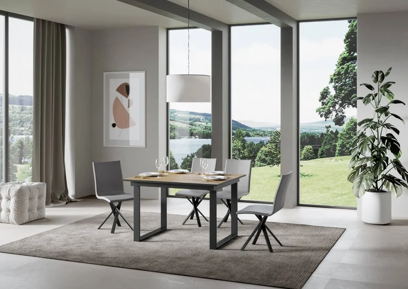 Anchise - Tavolo industrial per cucina sala pranzo in legno e metallo cm 120/180x90x74h - vari colori