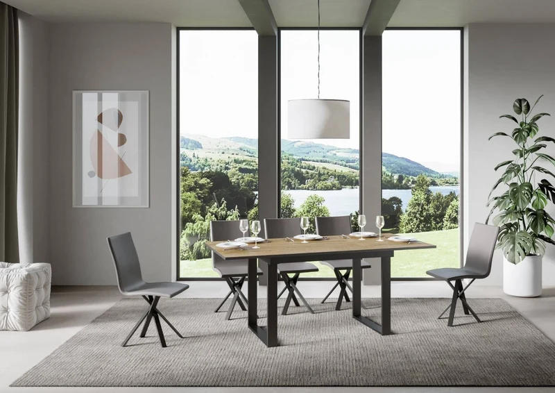 Anchise - Tavolo industrial per cucina sala pranzo in legno e metallo cm 120/180x90x74h - vari colori