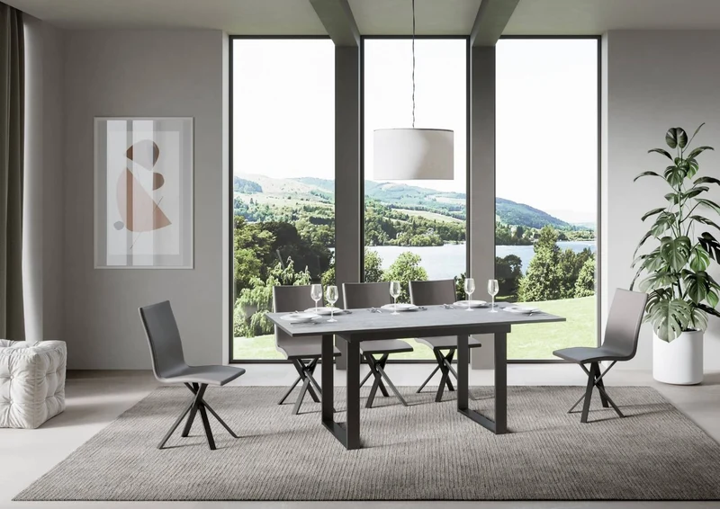 Anchise - Tavolo industrial per cucina sala pranzo in legno e metallo cm 120/180x90x74h - vari colori