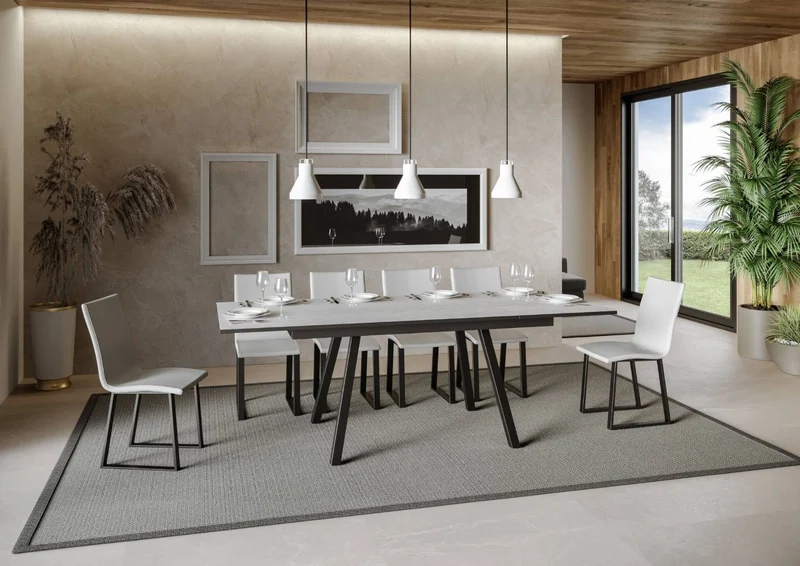 Felino - Tavolo allungabile moderno piano in legno e gambe in metallo cm 160/220x90x74h - vari colori