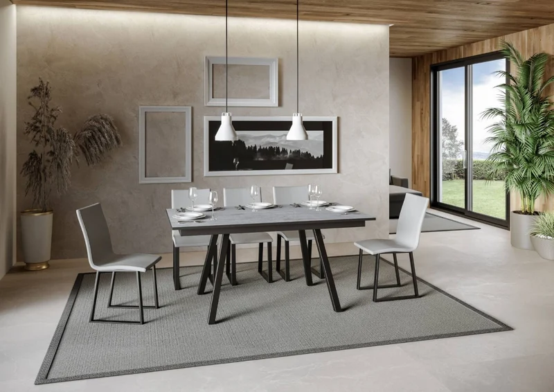 Felino - Tavolo allungabile moderno piano in legno e gambe in metallo cm 160/220x90x74h - vari colori