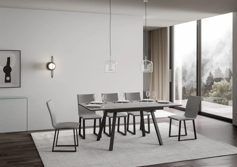 Felino - Tavolo allungabile moderno piano in legno e gambe in metallo cm 160/220x90x74h - vari colori