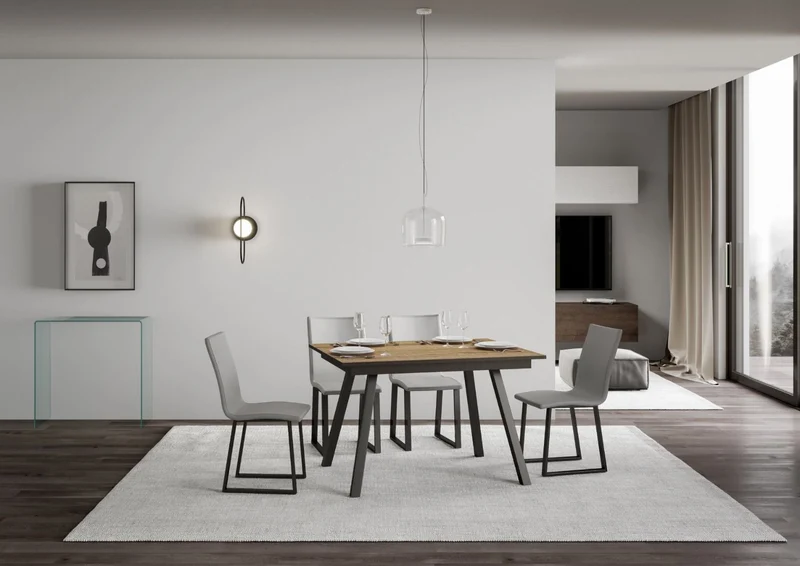 Felino - Tavolo allungabile moderno piano in legno e gambe in metallo cm 160/220x90x74h - vari colori