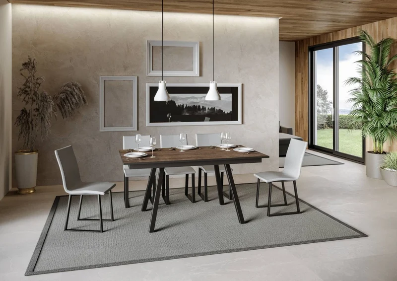 Felino - Tavolo allungabile moderno piano in legno e gambe in metallo cm 160/220x90x74h - vari colori
