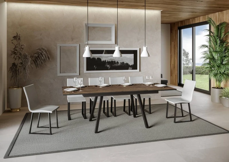 Felino - Tavolo allungabile moderno piano in legno e gambe in metallo cm 160/220x90x74h - vari colori
