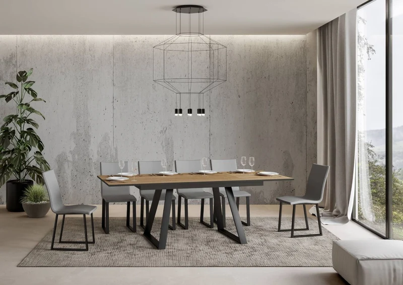 Faviano - Tavolo allungabile in legno e metallo stile industrial cm 160/220x90x74h - vari colori