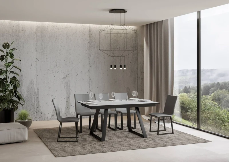 Faviano - Tavolo da pranzo industrial in metallo e legno cm 120/180x90x74h - vari colori