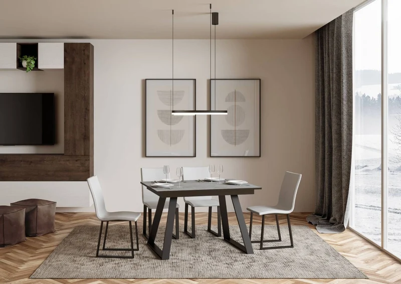 Faviano - Tavolo da pranzo industrial in metallo e legno cm 120/180x90x74h - vari colori