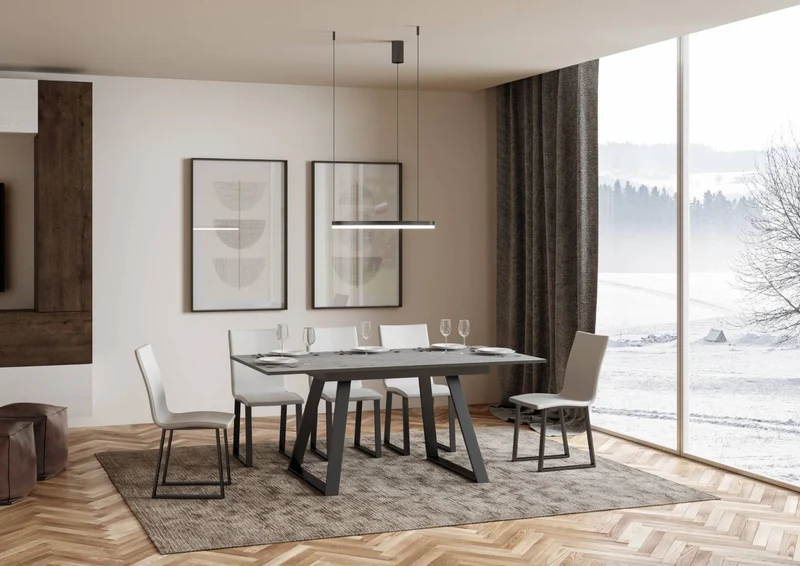 Faviano - Tavolo da pranzo industrial in metallo e legno cm 120/180x90x74h - vari colori