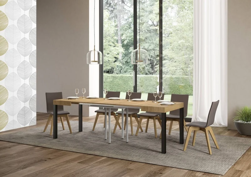 Ares - Tavolo quadrato allungabile per soggiorno in metallo e legno cm 90/246x90x77h - vari colori