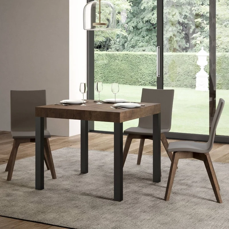 Ares - Tavolo quadrato allungabile per soggiorno in metallo e legno cm 90/246x90x77h - vari colori