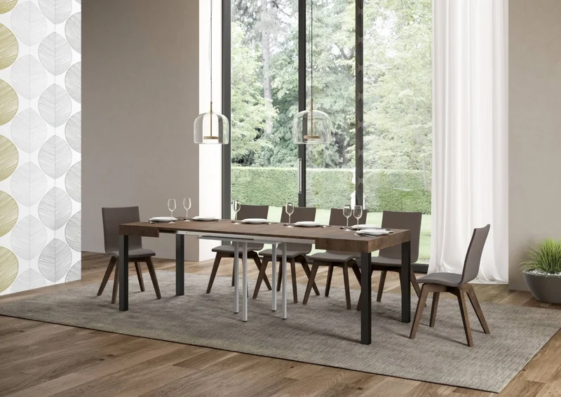 Ares - Tavolo quadrato allungabile per soggiorno in metallo e legno cm 90/246x90x77h - vari colori
