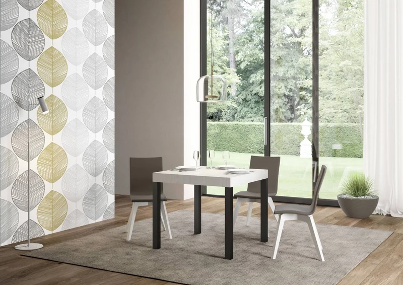 Ares - Tavolo quadrato allungabile per soggiorno in metallo e legno cm 90/246x90x77h - vari colori