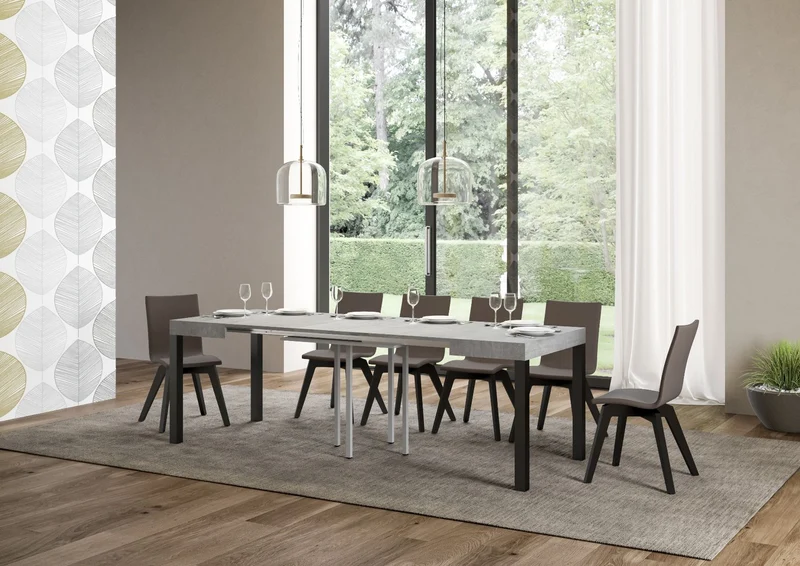 Ares - Tavolo quadrato allungabile per soggiorno in metallo e legno cm 90/246x90x77h - vari colori