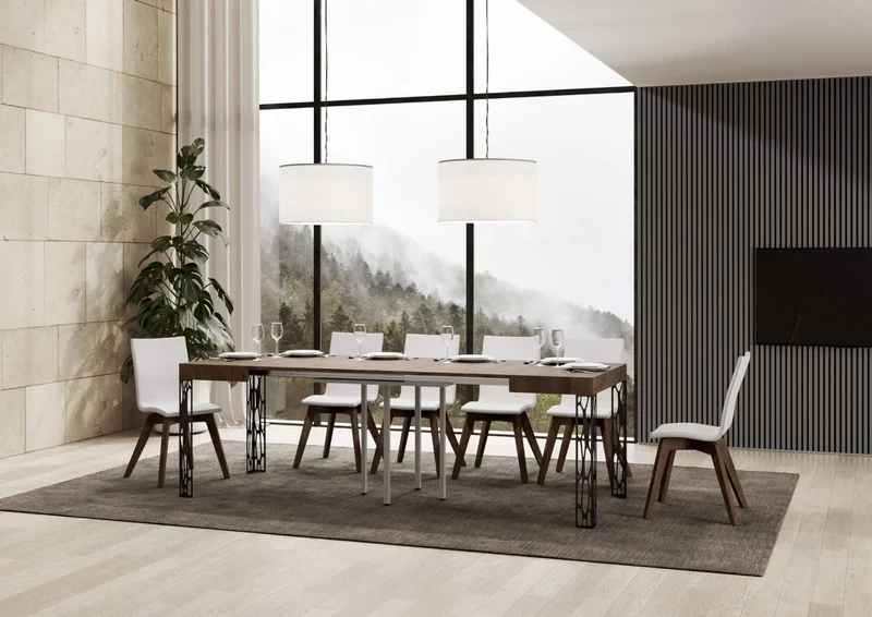 Ghibli - Tavolo moderno quadrato allungabile piano in legno cm 90/246x90x77h - vari colori