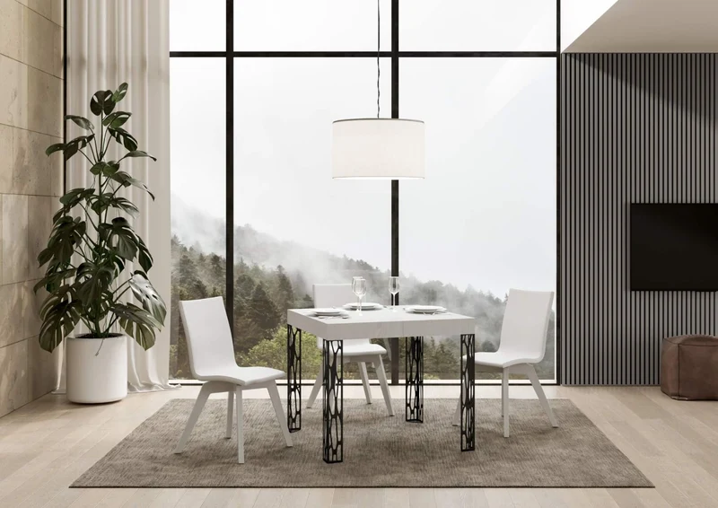 Ghibli - Tavolo moderno quadrato allungabile piano in legno cm 90/246x90x77h - vari colori